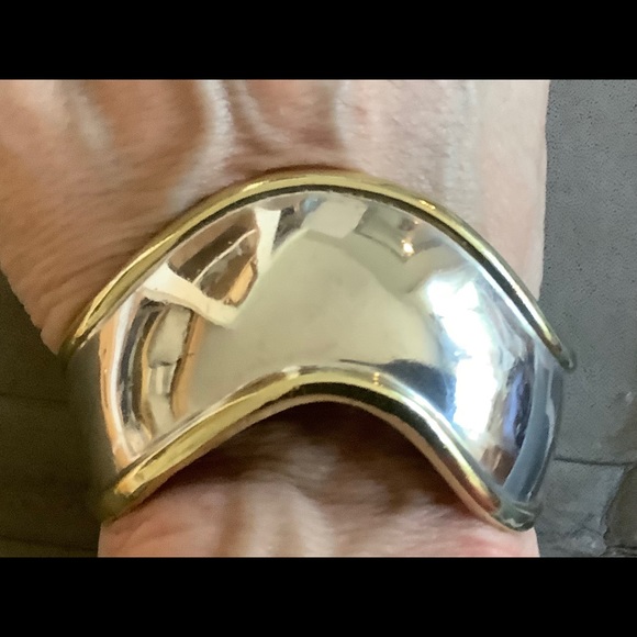 Sterling silver Mexican brass trim cuff bracelet - Picture 10 of 10